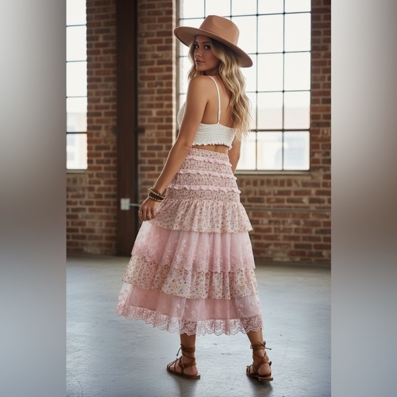 NWT Listicle Floral and Lace Boho Convertible Smocked Dress or Midi Skirt - Picture 8 of 10